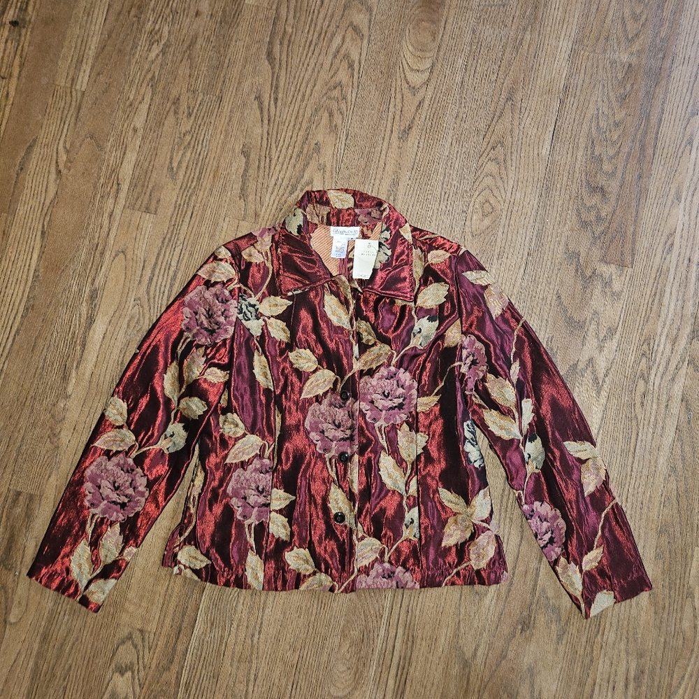 Vintage Coldwater Creek burgundy floral velvet button-up jacket - Picture 1 of 5